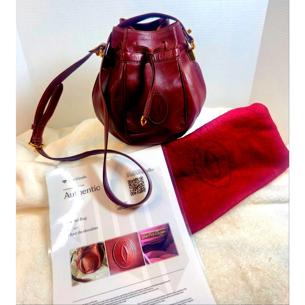 Vintage Cartier Must De Cartier Burgundy Leather Bucket Bag w/ COA & Dust Bag - Picture 12 of 13